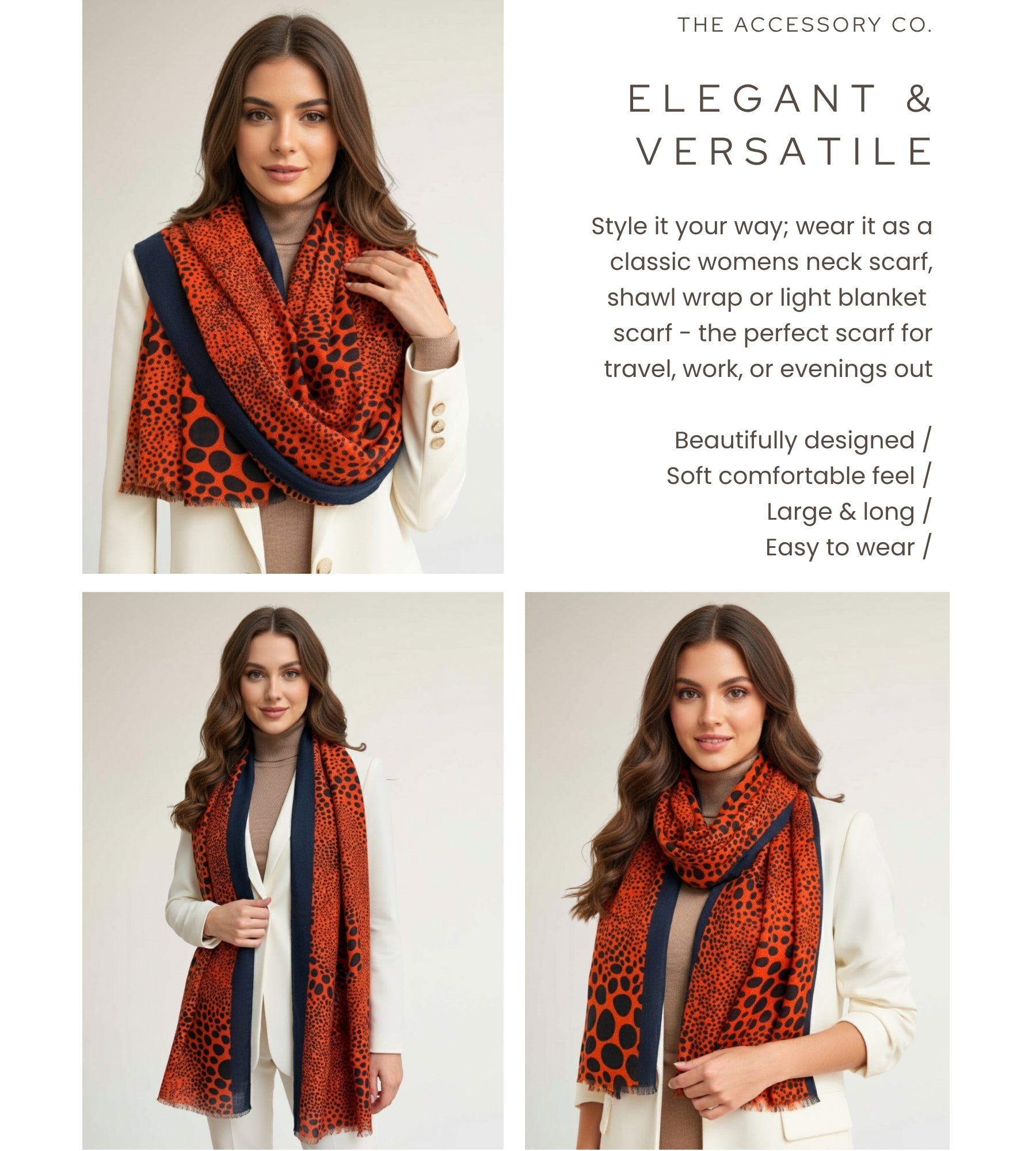 LIGHTWEIGHT BRIGHT ORANGE LEOPARD DOT PRINT SCARF