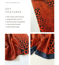 LIGHTWEIGHT BRIGHT ORANGE LEOPARD DOT PRINT SCARF