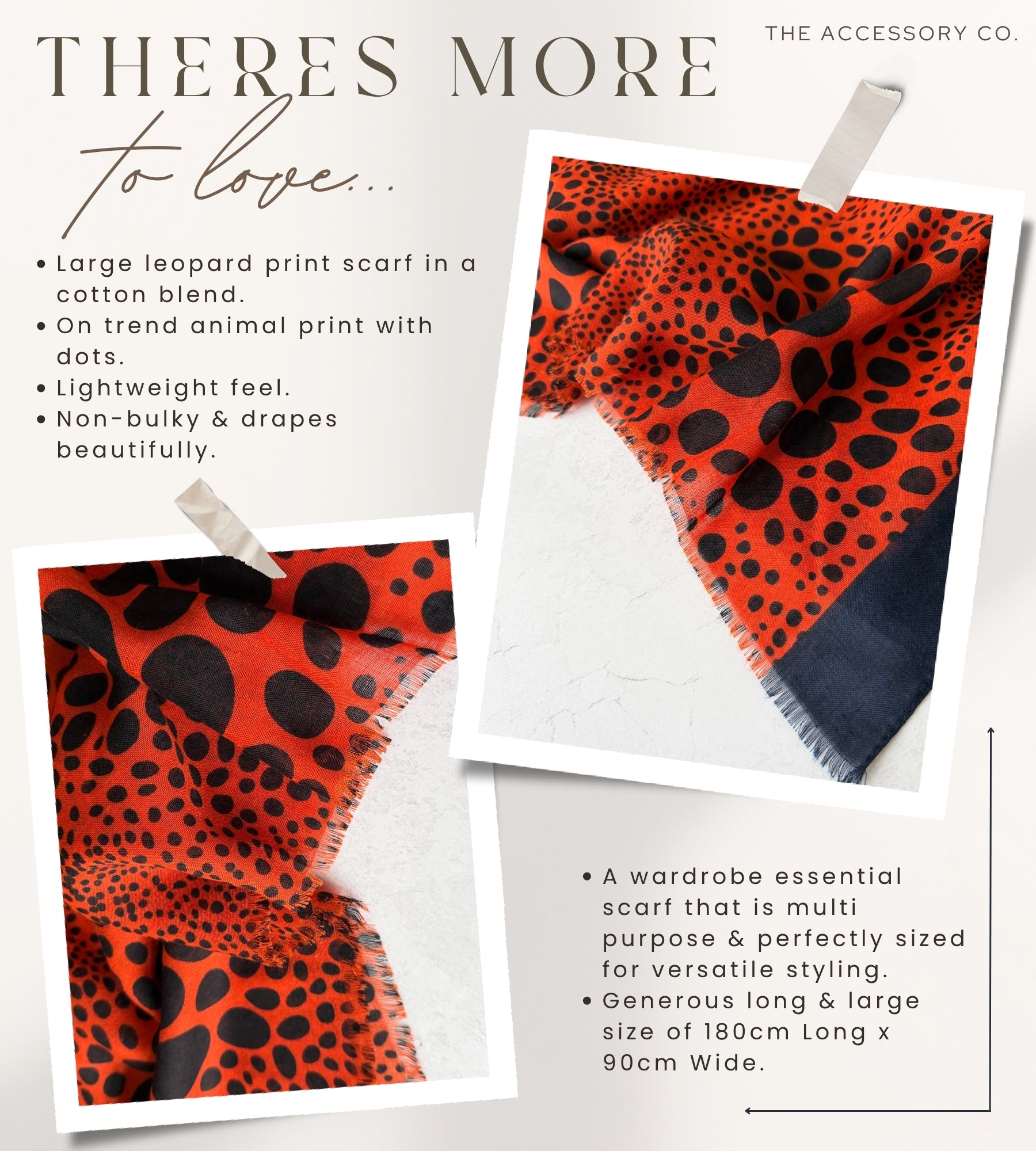 LIGHTWEIGHT BRIGHT ORANGE LEOPARD DOT PRINT SCARF
