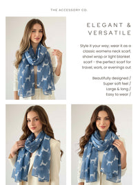 LIGHTWEIGHT DENIM BLUE DOG PRINT SHEER NECK SCARF - A-SHU.CO.UK