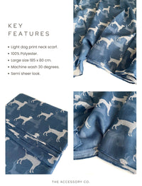 LIGHTWEIGHT DENIM BLUE DOG PRINT SHEER NECK SCARF - A-SHU.CO.UK