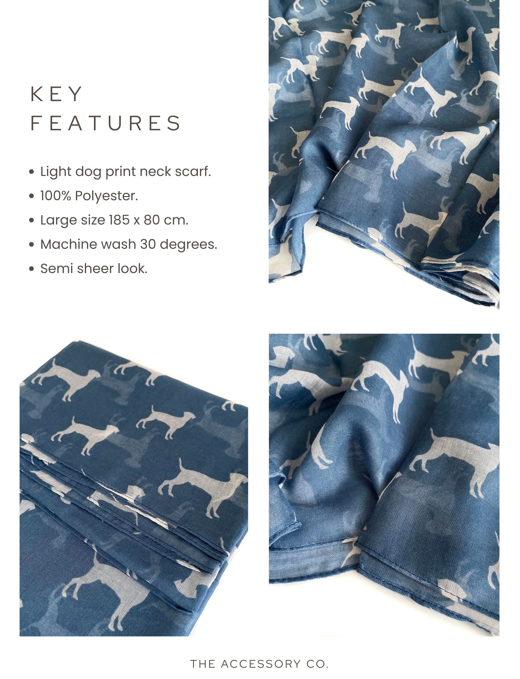 LIGHTWEIGHT DENIM BLUE DOG PRINT SHEER NECK SCARF - A-SHU.CO.UK
