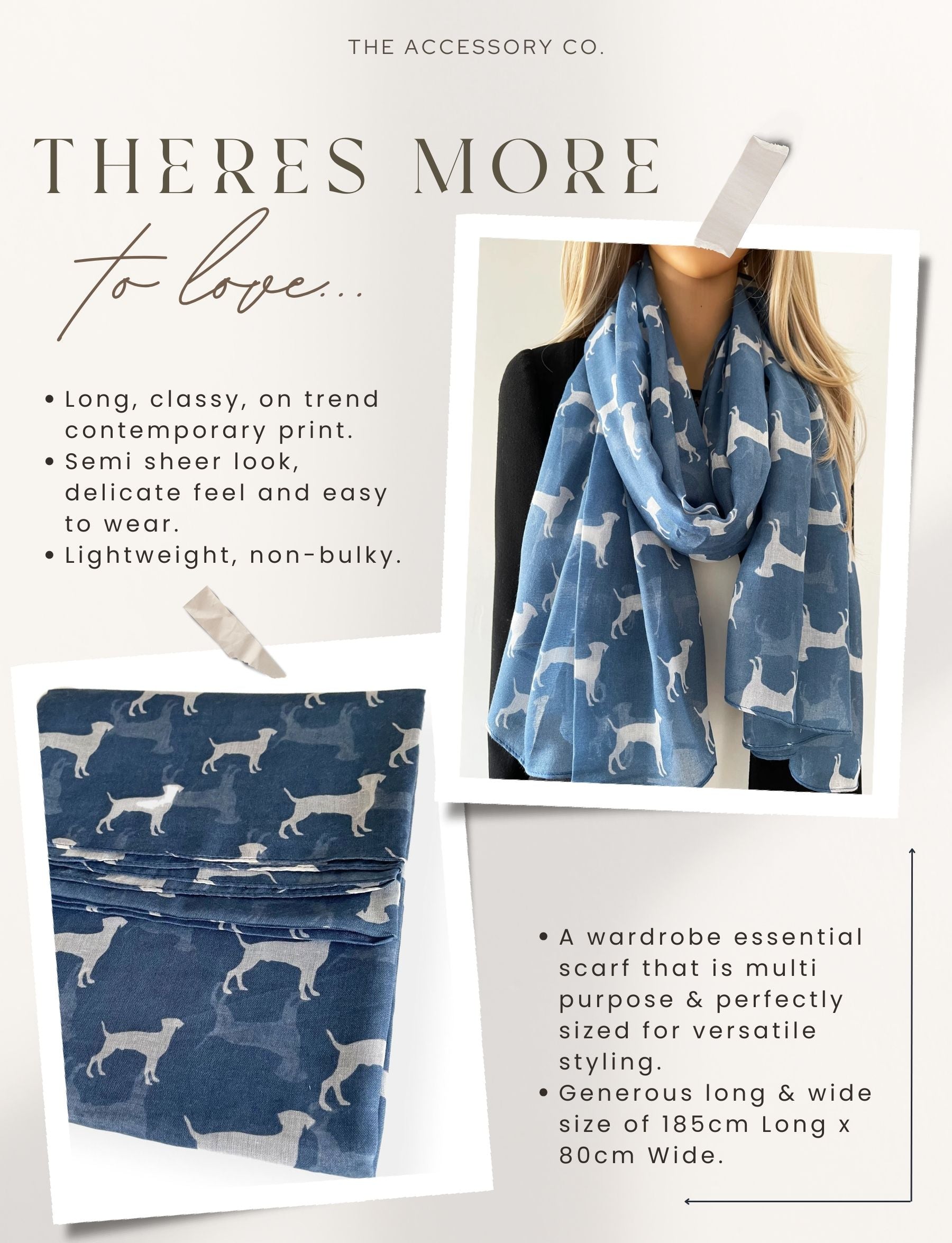 LIGHTWEIGHT DENIM BLUE DOG PRINT SHEER NECK SCARF - A-SHU.CO.UK