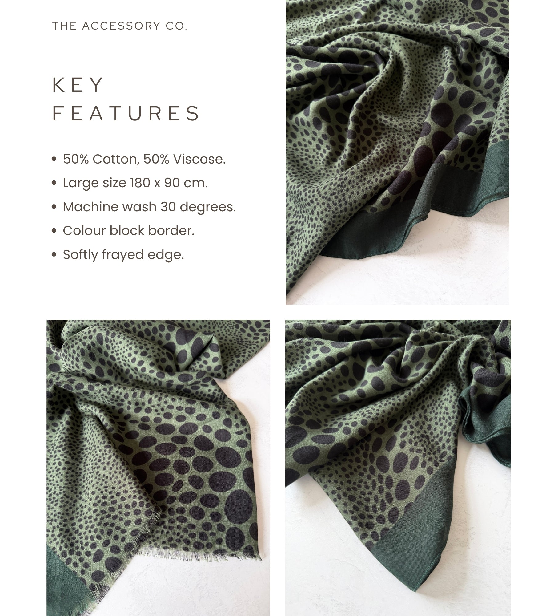 LIGHTWEIGHT GREEN LEOPARD DOT PRINT SCARF