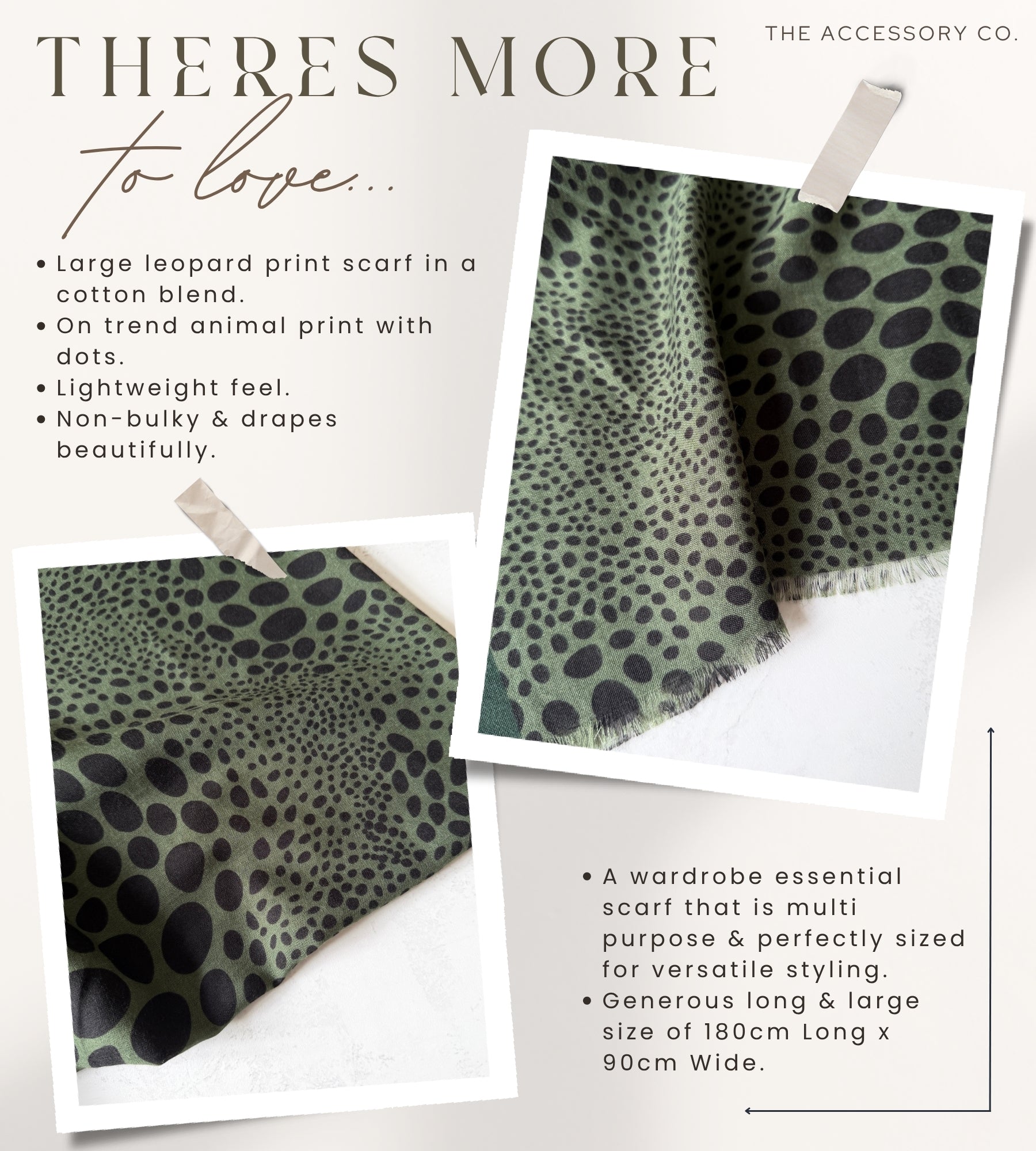 LIGHTWEIGHT GREEN LEOPARD DOT PRINT SCARF