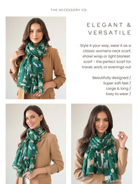LIGHTWEIGHT GREEN SCARF WITH CATS - A-SHU.CO.UK