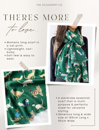 LIGHTWEIGHT GREEN SCARF WITH CATS - A-SHU.CO.UK