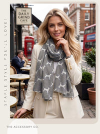 LIGHTWEIGHT GREY DOG PRINT SHEER NECK SCARF - A-SHU.CO.UK