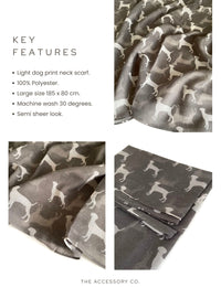 LIGHTWEIGHT GREY DOG PRINT SHEER NECK SCARF - A-SHU.CO.UK
