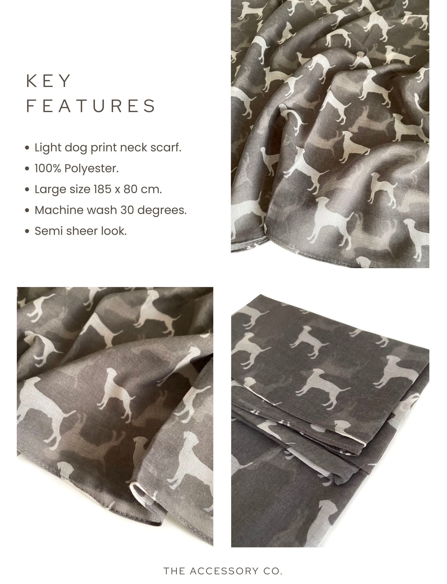 LIGHTWEIGHT GREY DOG PRINT SHEER NECK SCARF - A-SHU.CO.UK