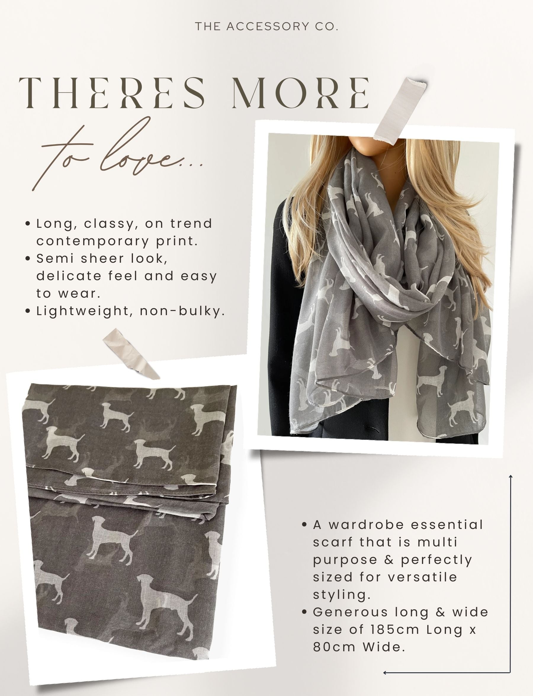 LIGHTWEIGHT GREY DOG PRINT SHEER NECK SCARF - A-SHU.CO.UK