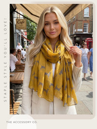 LIGHTWEIGHT MUSTARD YELLOW DOG PRINT SHEER NECK SCARF - A-SHU.CO.UK