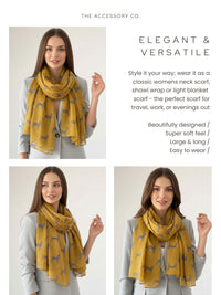 LIGHTWEIGHT MUSTARD YELLOW DOG PRINT SHEER NECK SCARF - A-SHU.CO.UK