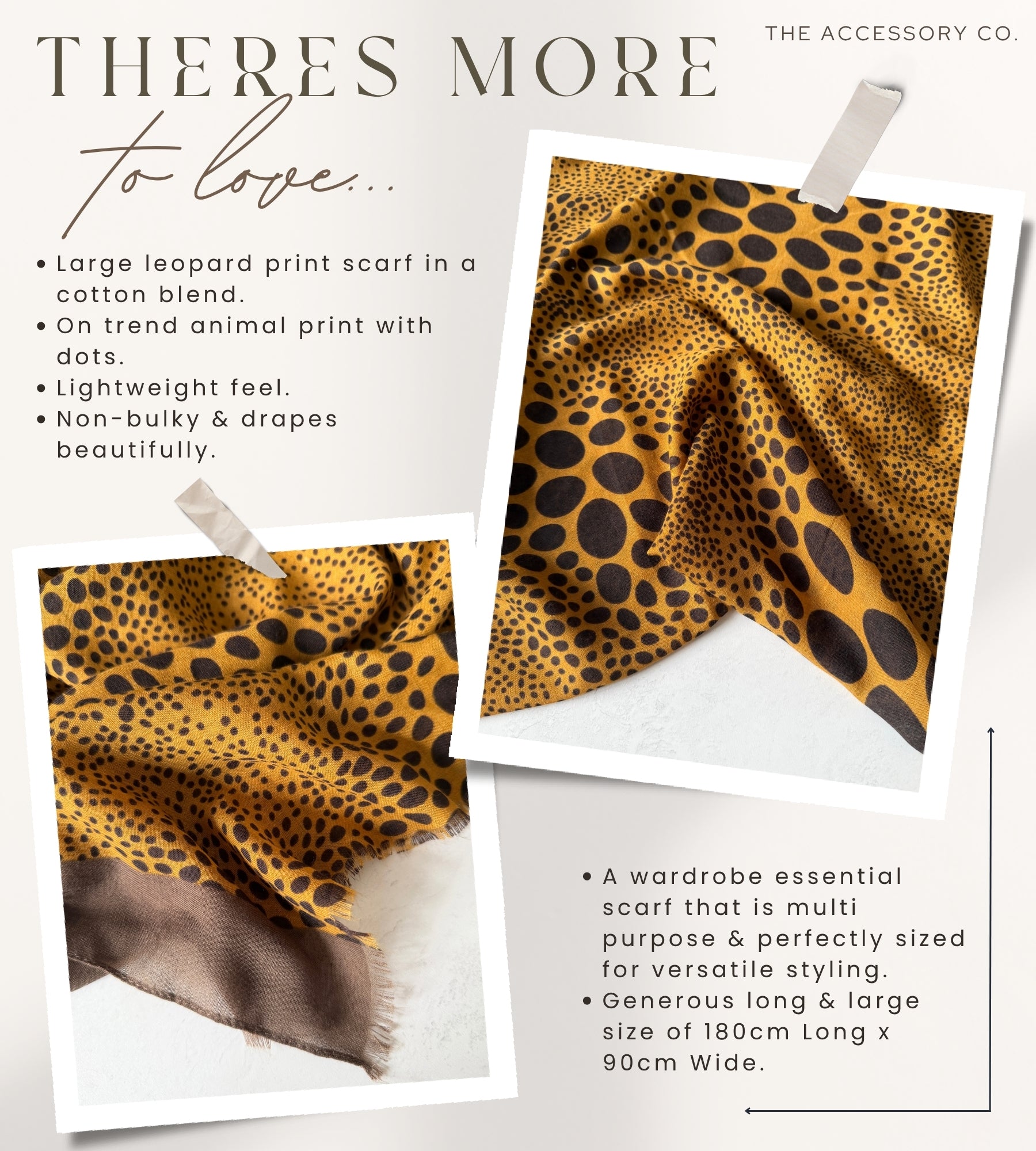 LIGHTWEIGHT MUSTARD YELLOW LEOPARD DOT PRINT SCARF