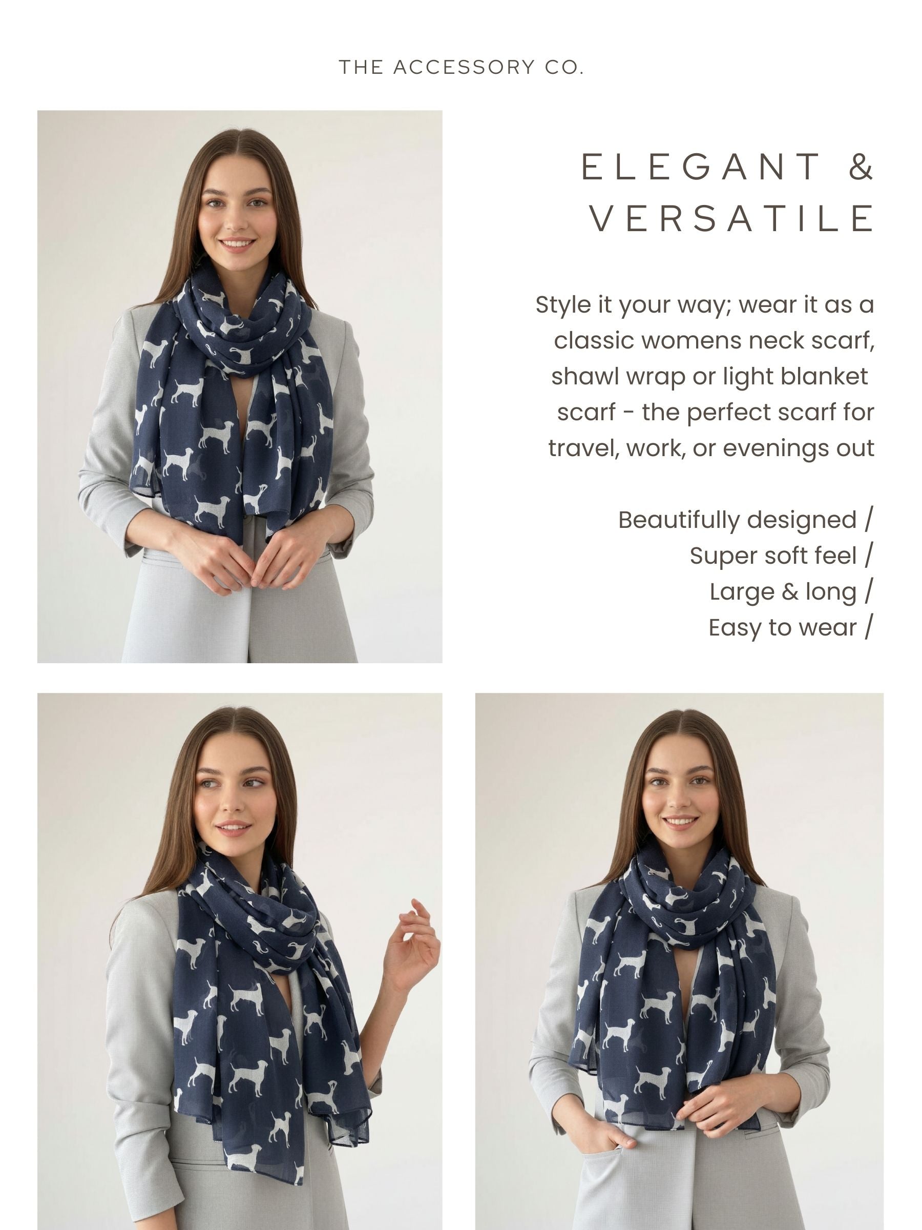 LIGHTWEIGHT NAVY BLUE DOG PRINT SHEER NECK SCARF - A-SHU.CO.UK