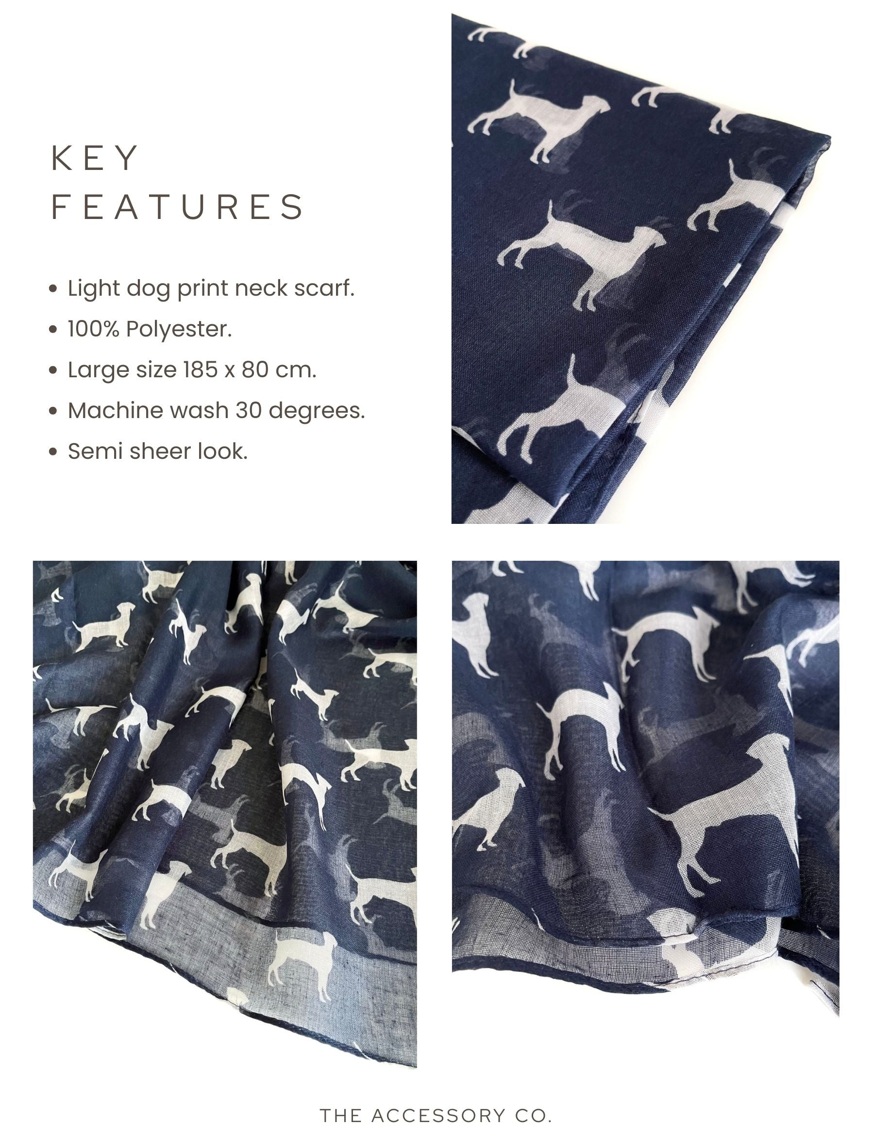 LIGHTWEIGHT NAVY BLUE DOG PRINT SHEER NECK SCARF - A-SHU.CO.UK