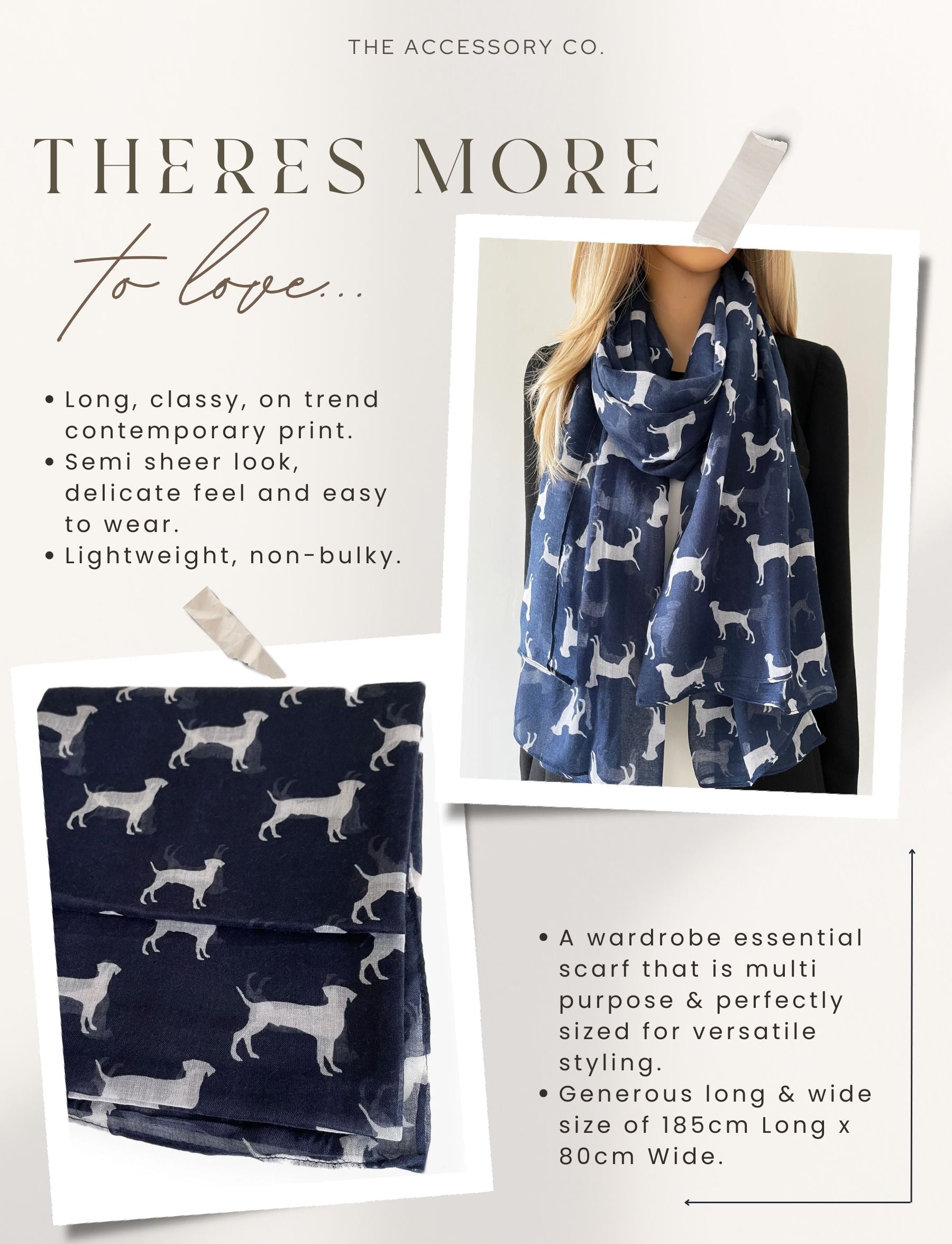 LIGHTWEIGHT NAVY BLUE DOG PRINT SHEER NECK SCARF - A-SHU.CO.UK