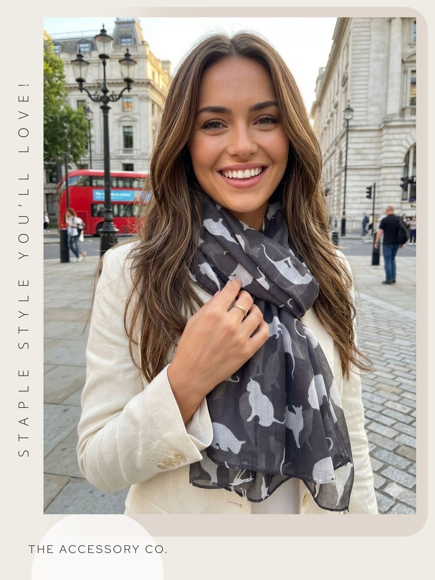 LIGHTWEIGHT PLAIN GREY AND WHITE CAT SCARF - A-SHU.CO.UK
