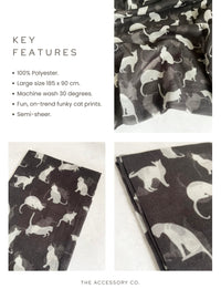 LIGHTWEIGHT PLAIN GREY AND WHITE CAT SCARF - A-SHU.CO.UK