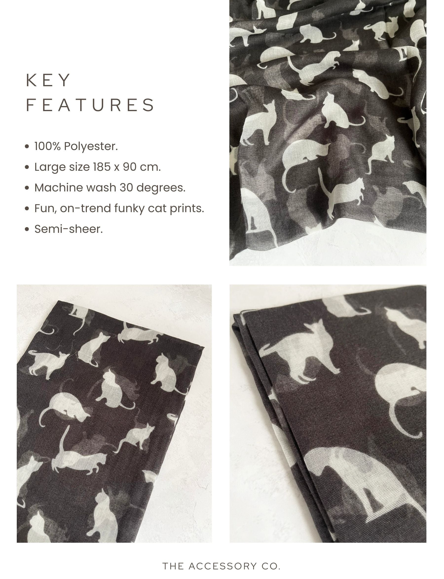 LIGHTWEIGHT PLAIN GREY AND WHITE CAT SCARF - A-SHU.CO.UK