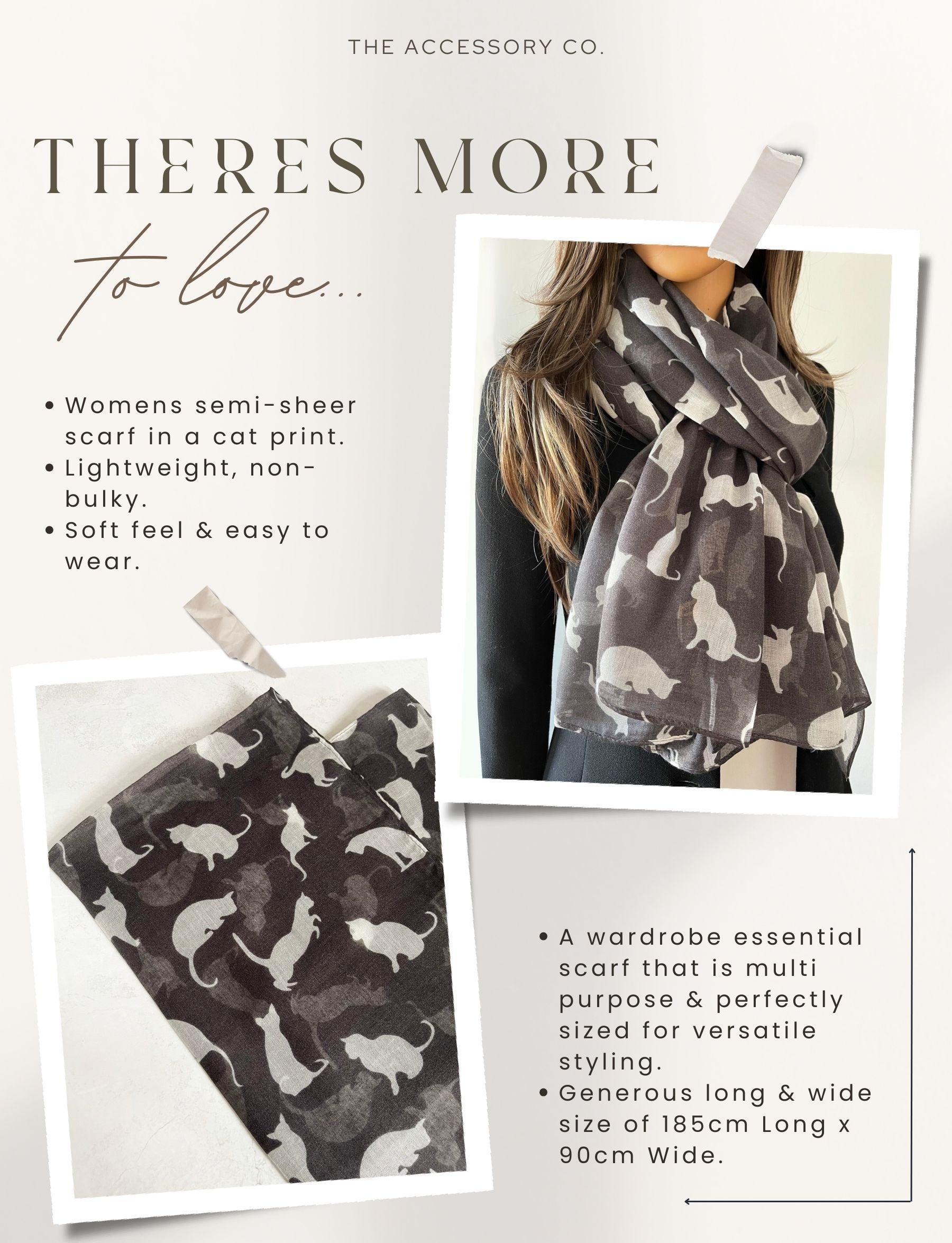 LIGHTWEIGHT PLAIN GREY AND WHITE CAT SCARF - A-SHU.CO.UK