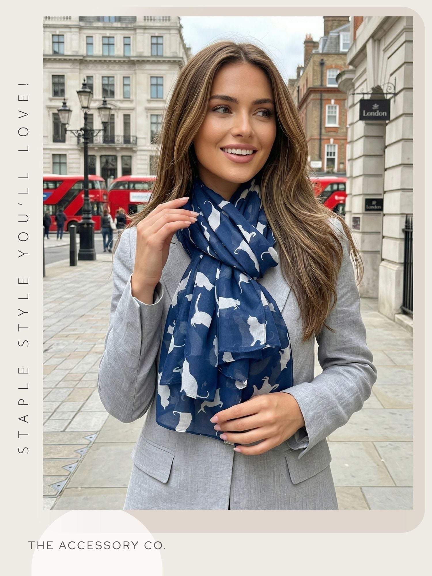 LIGHTWEIGHT PLAIN NAVY AND WHITE CAT SCARF - A-SHU.CO.UK