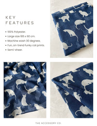LIGHTWEIGHT PLAIN NAVY AND WHITE CAT SCARF - A-SHU.CO.UK
