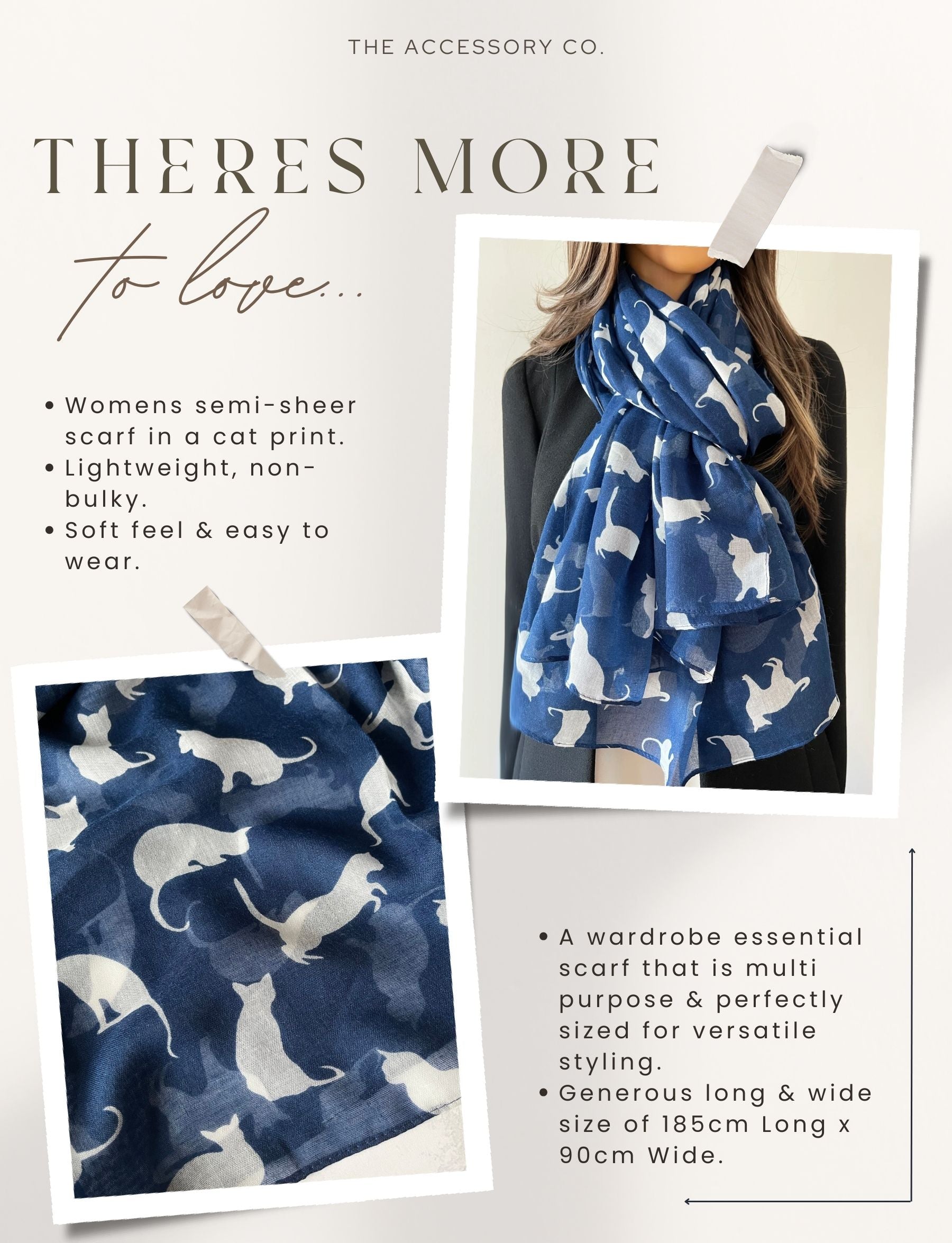 LIGHTWEIGHT PLAIN NAVY AND WHITE CAT SCARF - A-SHU.CO.UK