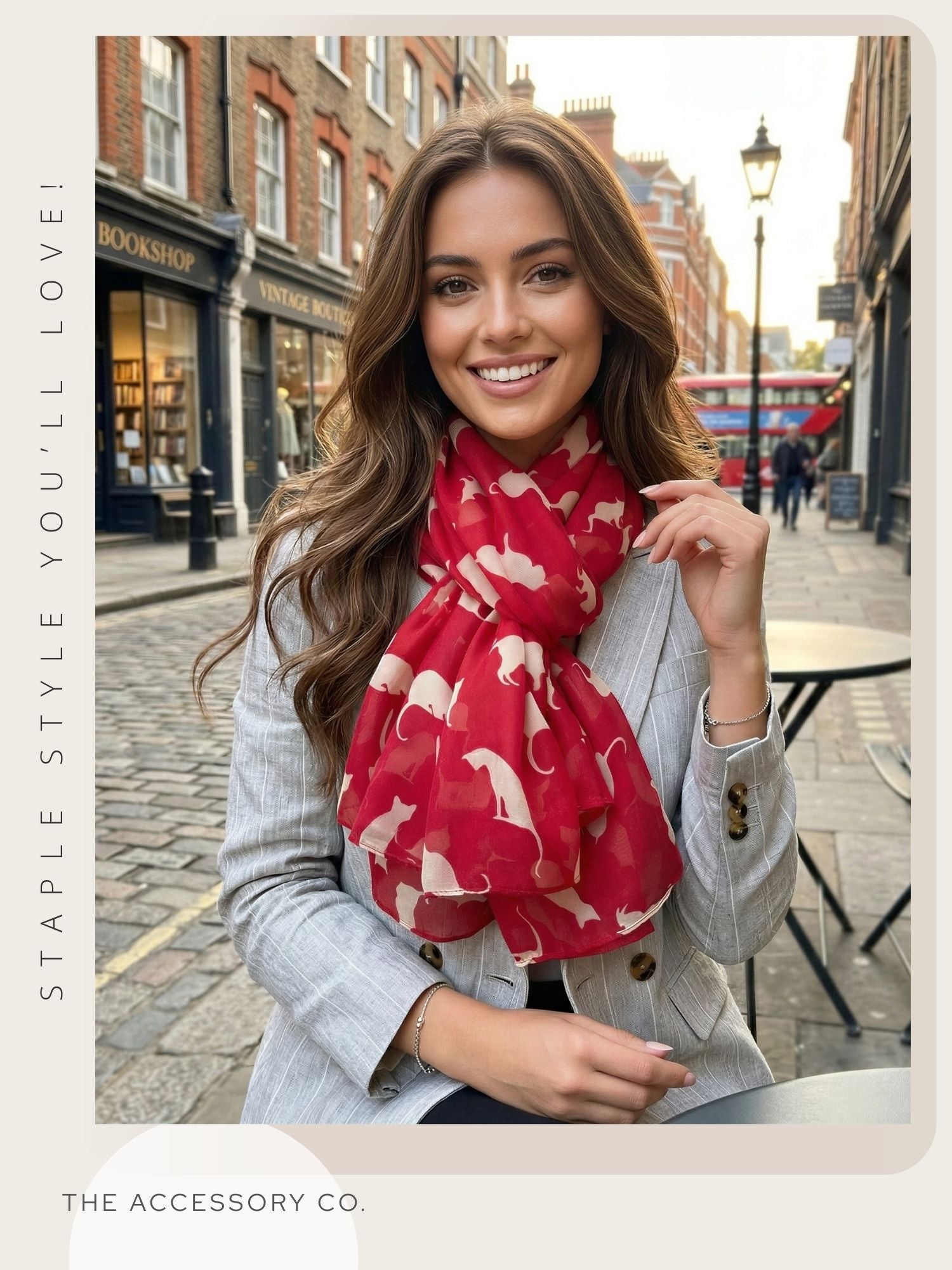 LIGHTWEIGHT PLAIN RED AND BEIGE CAT SCARF - A-SHU.CO.UK