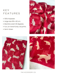 LIGHTWEIGHT PLAIN RED AND BEIGE CAT SCARF - A-SHU.CO.UK