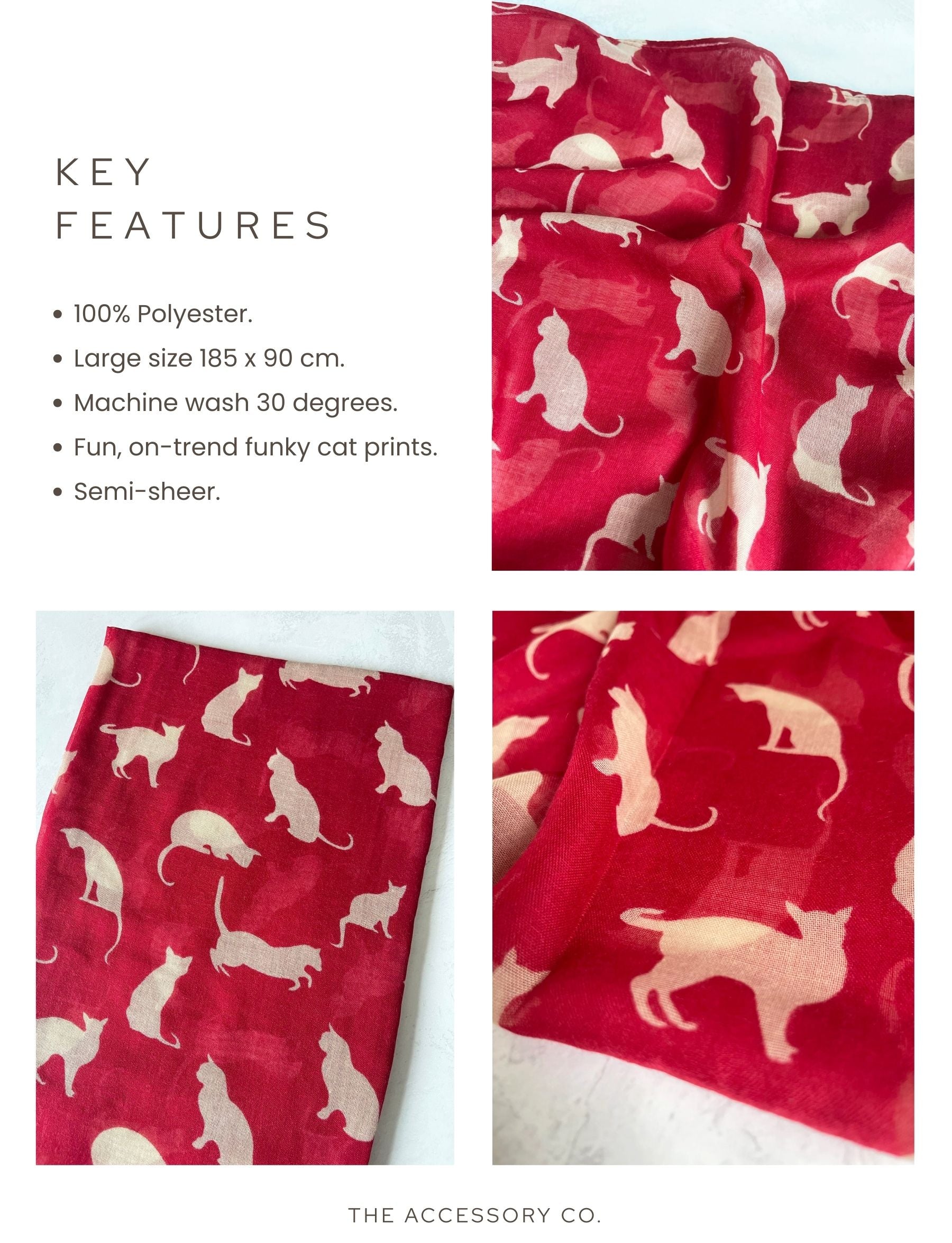 LIGHTWEIGHT PLAIN RED AND BEIGE CAT SCARF - A-SHU.CO.UK