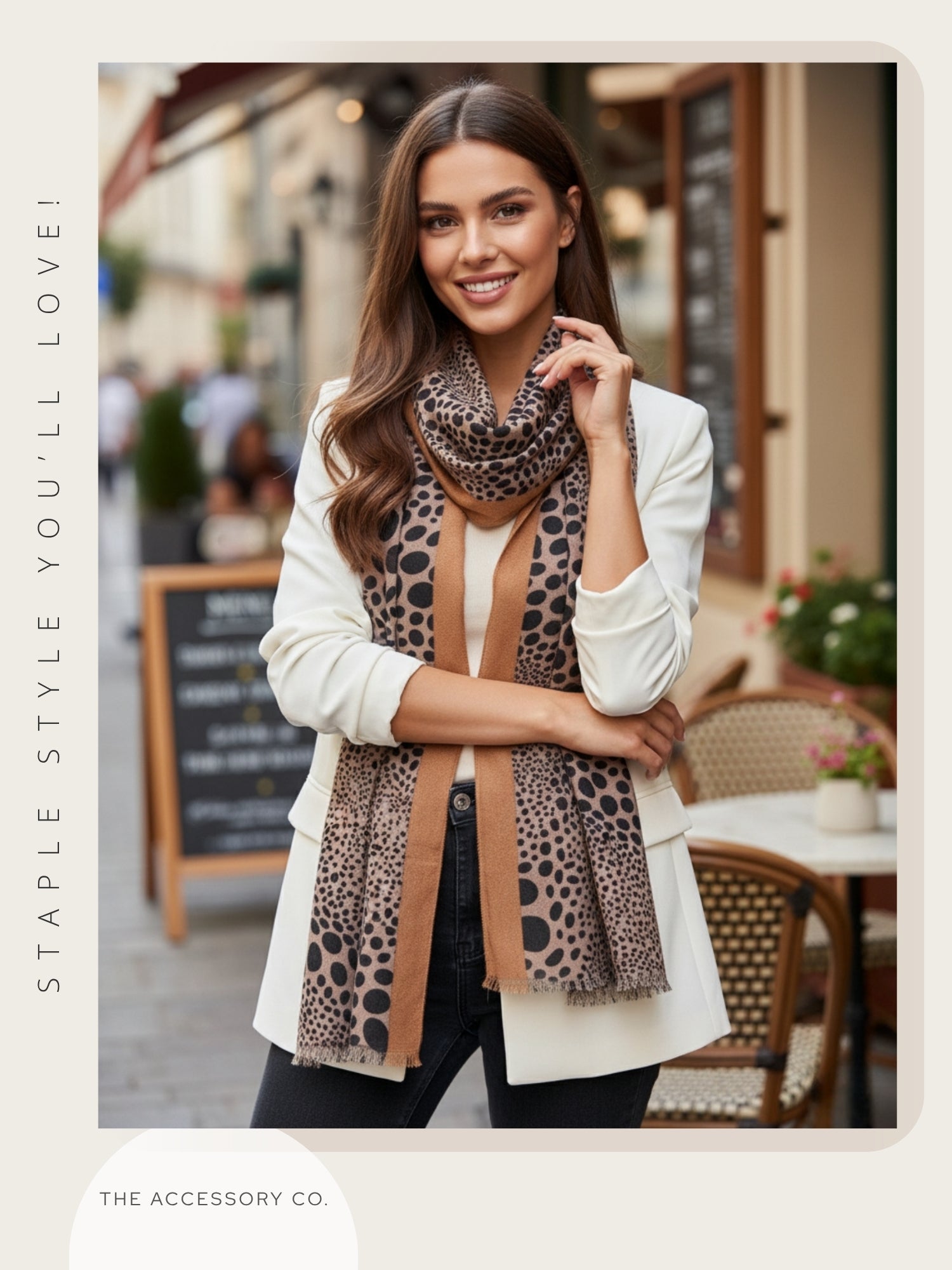 LIGHTWEIGHT TAUPE LEOPARD DOT PRINT SCARF