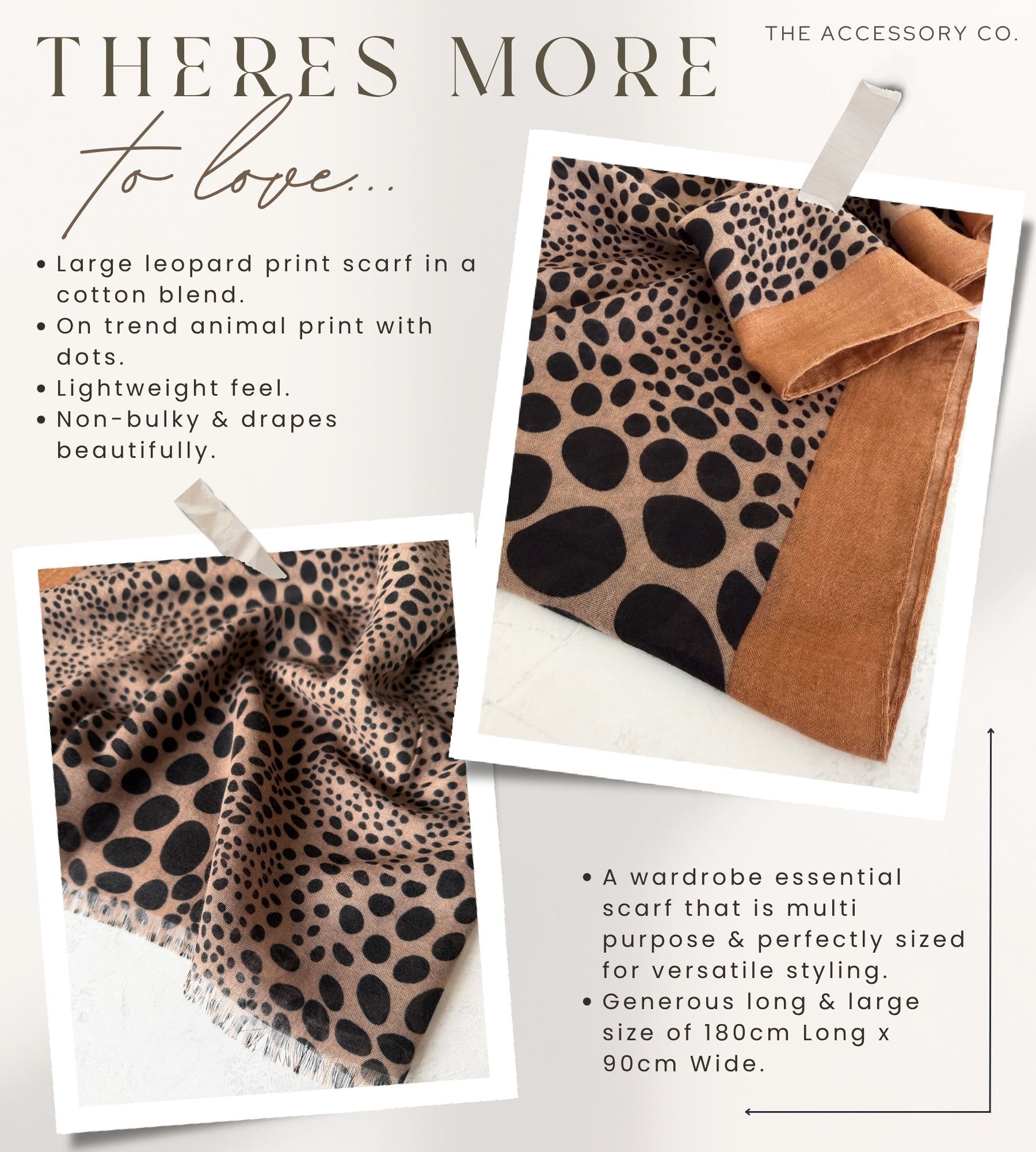 LIGHTWEIGHT TAUPE LEOPARD DOT PRINT SCARF