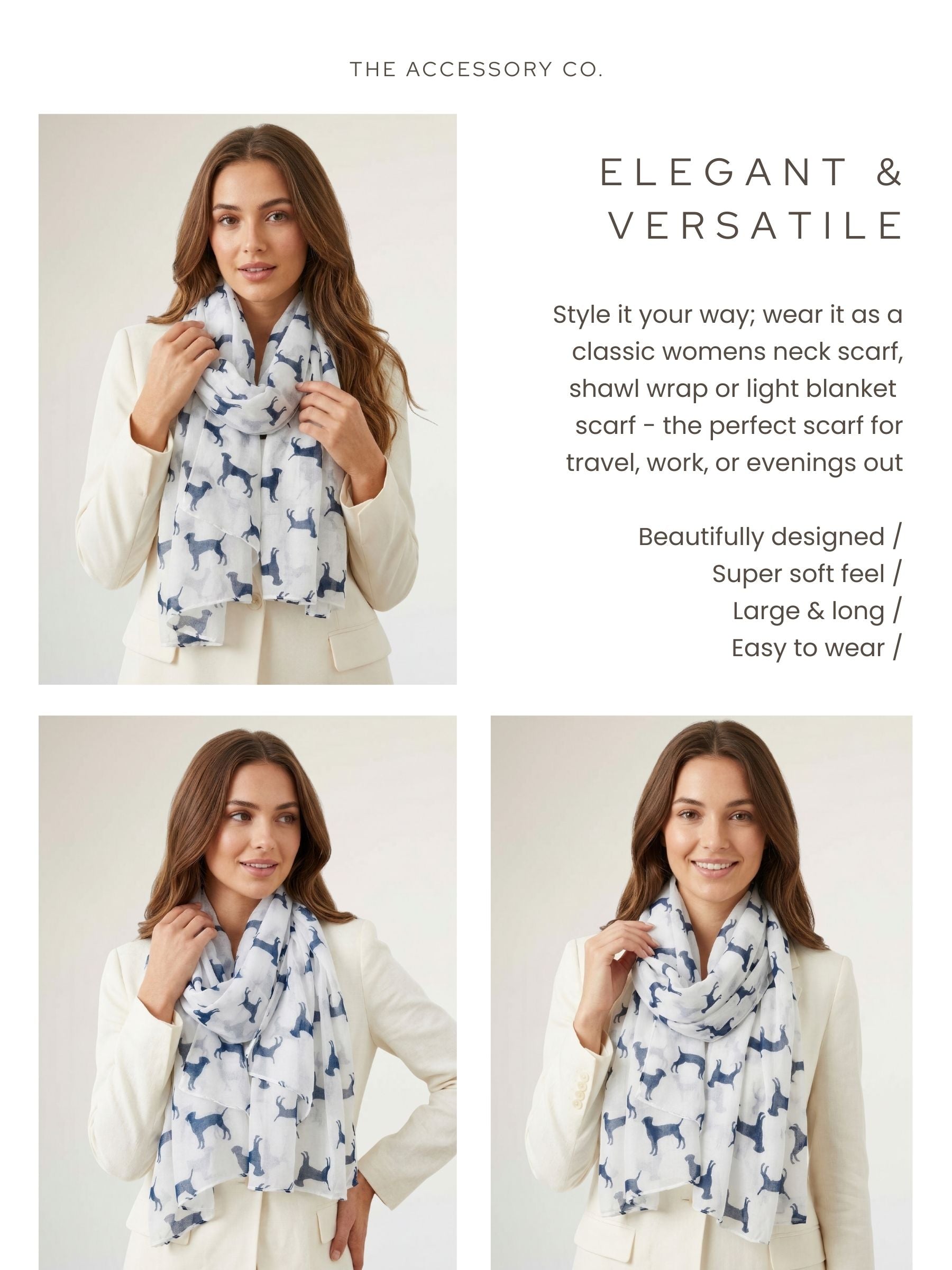 LIGHTWEIGHT WHITE DOG PRINT SHEER NECK SCARF - A-SHU.CO.UK