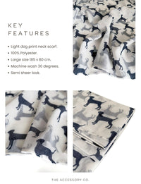 LIGHTWEIGHT WHITE DOG PRINT SHEER NECK SCARF - A-SHU.CO.UK