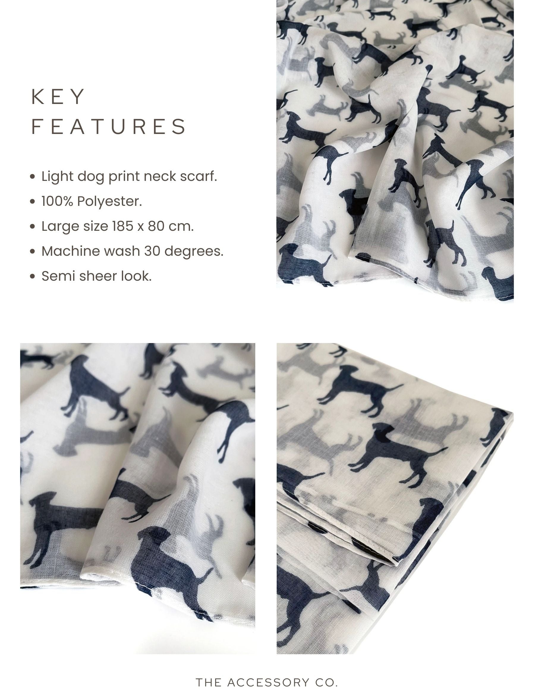 LIGHTWEIGHT WHITE DOG PRINT SHEER NECK SCARF - A-SHU.CO.UK