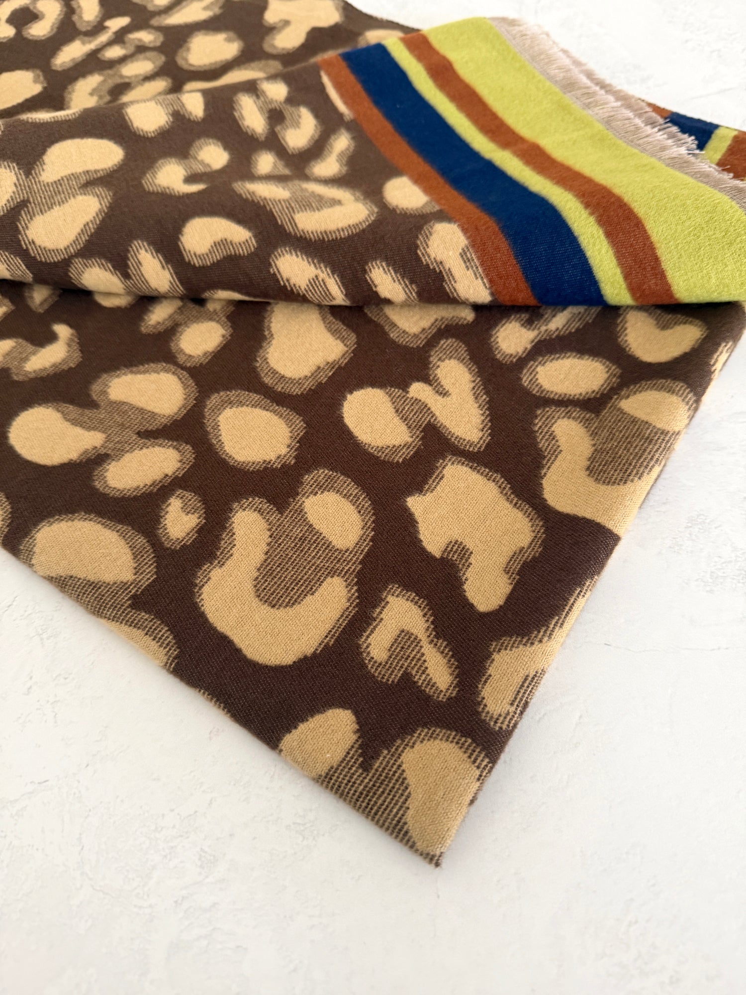 LIME CASHMERE BLEND COLOURFUL LEOPARD PRINT SCARF