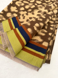 LIME CASHMERE BLEND COLOURFUL LEOPARD PRINT SCARF