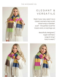 LIME STRIPED WOOL BLANKET SCARF OVERSIZED WINTER SHAWL WRAP