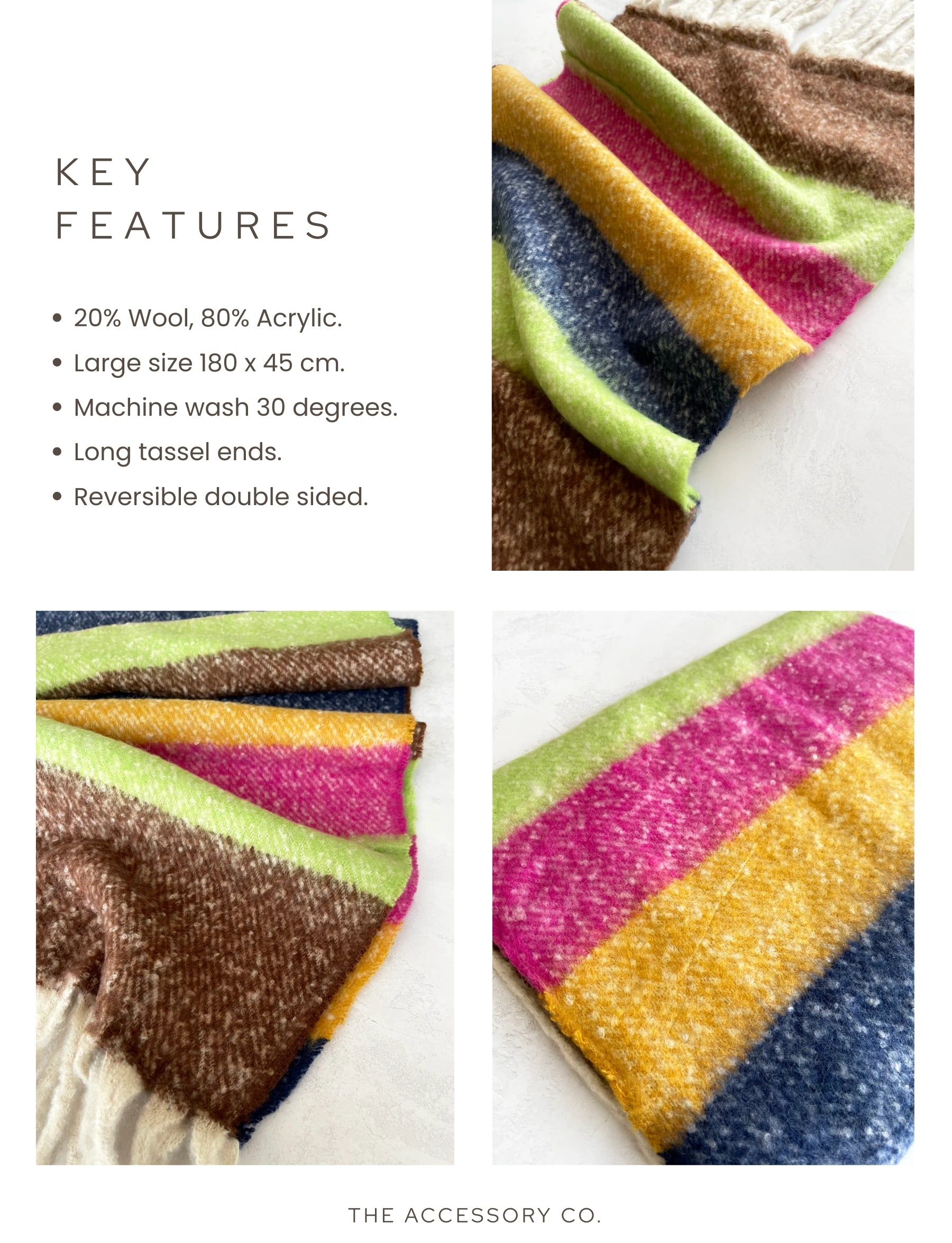 LIME STRIPED WOOL BLANKET SCARF OVERSIZED WINTER SHAWL WRAP