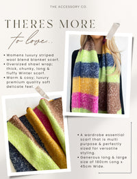 LIME STRIPED WOOL BLANKET SCARF OVERSIZED WINTER SHAWL WRAP