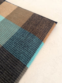 LONG BLUE CRINKLE COLOUR-BLOCK STRETCHY CHECK SCARF