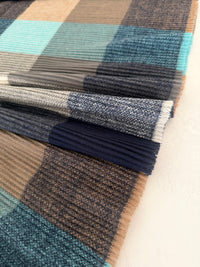 LONG BLUE CRINKLE COLOUR-BLOCK STRETCHY CHECK SCARF