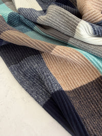 LONG BLUE CRINKLE COLOUR-BLOCK STRETCHY CHECK SCARF