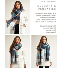LONG BLUE CRINKLE COLOUR-BLOCK STRETCHY CHECK SCARF
