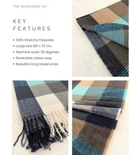 LONG BLUE CRINKLE COLOUR-BLOCK STRETCHY CHECK SCARF