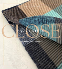 LONG BLUE CRINKLE COLOUR-BLOCK STRETCHY CHECK SCARF