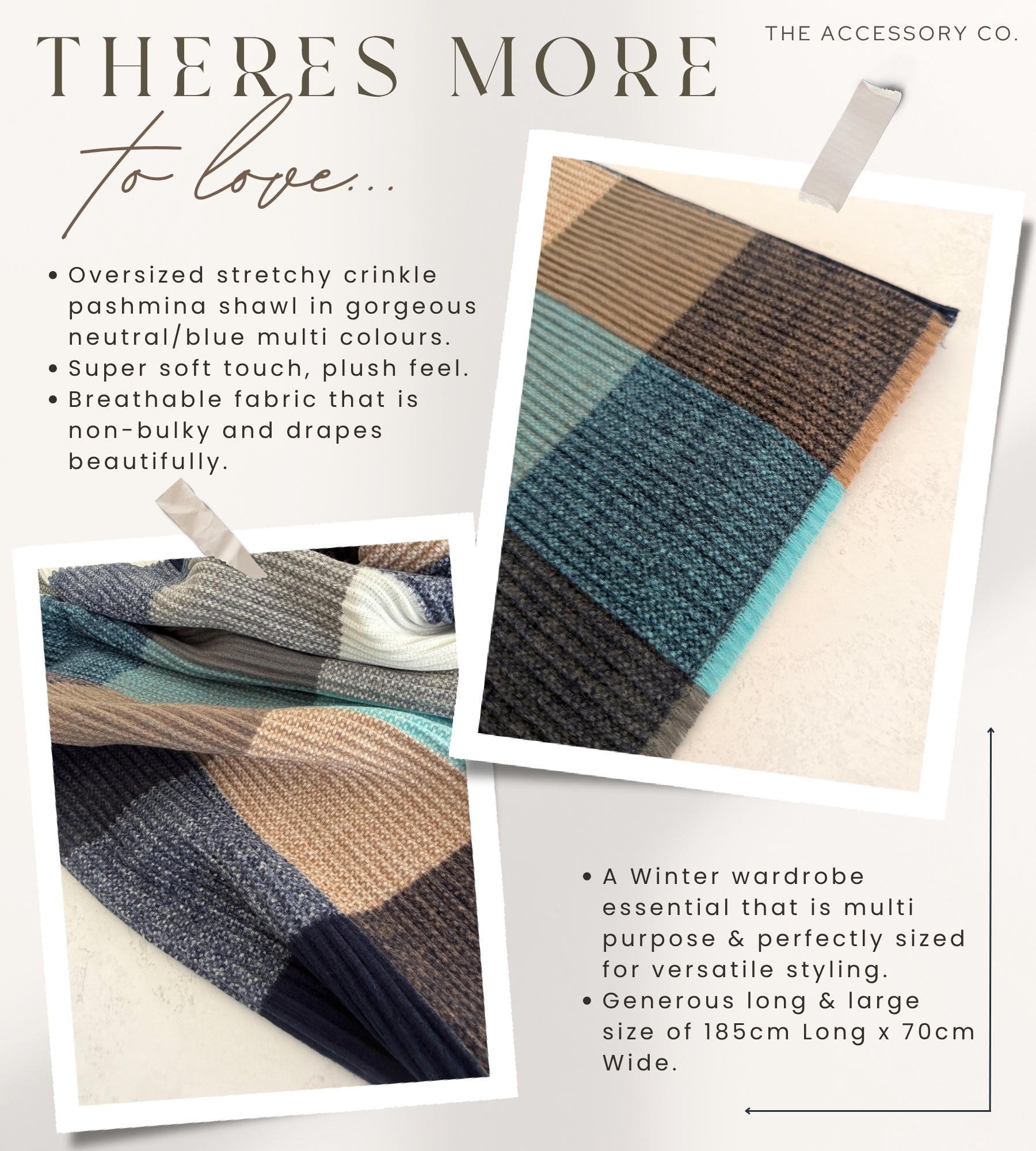 LONG BLUE CRINKLE COLOUR-BLOCK STRETCHY CHECK SCARF