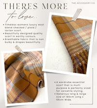 LONG CAMEL WOOL BLEND CHECKED TARTAN SCARF
