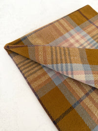 LONG CAMEL WOOL BLEND CHECKED TARTAN SCARF